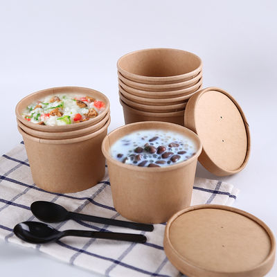 PLA enduisant le bol de soupe biodégradable jetable à papier d'emballage de conteneurs de sortie 16oz 24oz