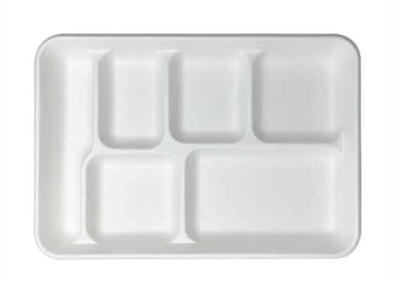 Vaisselle biodégradable jetable de bagasse d'école 6 5 plateau de déjeuner de 3 compartiments
