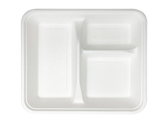 Vaisselle biodégradable jetable de bagasse d'école 6 5 plateau de déjeuner de 3 compartiments