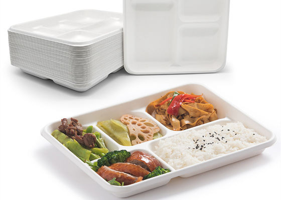 Vaisselle biodégradable jetable de bagasse d'école 6 5 plateau de déjeuner de 3 compartiments