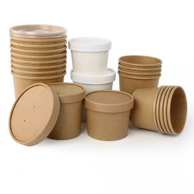 16OZ 26oz Papier d'emballage emportent les tasses biodégradables jetables écologiques de soupe à conteneurs de nourriture