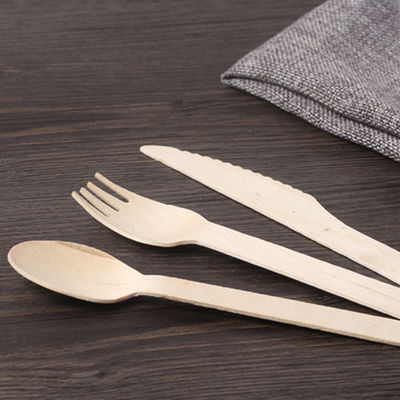 couteau et cuillère en bois en bois jetables de fourchette des couverts 150mm de bouleau biodégradable de 140mm