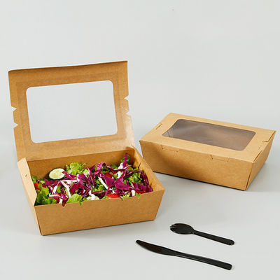 Boîte jetable biodégradable d'emballage alimentaire de vaisselle de la salade 337gsm avec la fenêtre