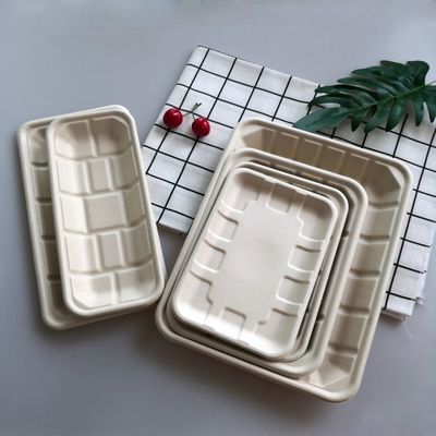 Plateau sûr à micro-ondes jetable végétal de viande de mariages de pulpe de bagasse de canne à sucre de fruit