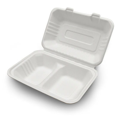 Le conteneur de nourriture articulé par pulpe biodégradable de bagasse de canne à sucre de 7 x de 5in sortent la gamelle
