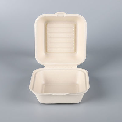 Bloc supérieur biodégradable non-toxique de pulpe de vaisselle de la bagasse 21g boîte à hamburger de bagasse de 6 pouces