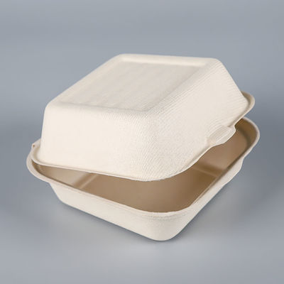 Bloc supérieur biodégradable non-toxique de pulpe de vaisselle de la bagasse 21g boîte à hamburger de bagasse de 6 pouces