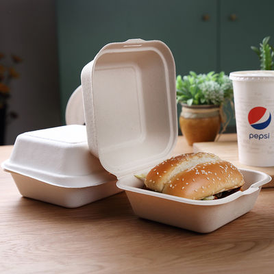 Bloc supérieur biodégradable non-toxique de pulpe de vaisselle de la bagasse 21g boîte à hamburger de bagasse de 6 pouces