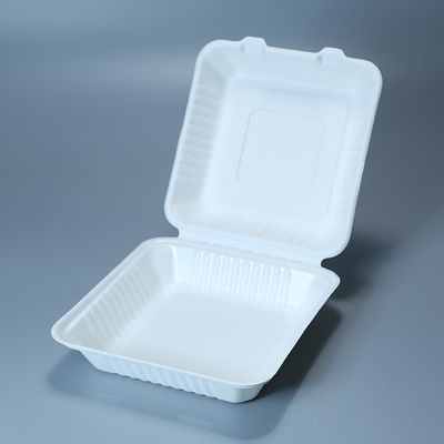 plats jetables sûrs de fête d'anniversaire de bloc supérieur de bagasse de micro-onde à emporter des conteneurs 800ml