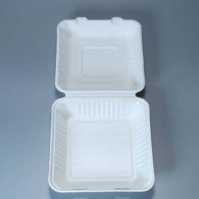 plats jetables sûrs de fête d'anniversaire de bloc supérieur de bagasse de micro-onde à emporter des conteneurs 800ml