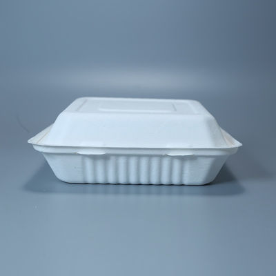 plats jetables sûrs de fête d'anniversaire de bloc supérieur de bagasse de micro-onde à emporter des conteneurs 800ml