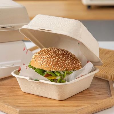 Boîtes à emporter d'hamburger de la Vierge 21g de bloc supérieur de boîte de bagasse jetable de canne à sucre