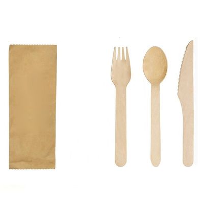 les couverts en bois jetables de dîner de 140mm ont placé les couteaux et les cuillères biodégradables de fourchettes