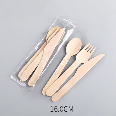 les couverts en bois jetables de dîner de 140mm ont placé les couteaux et les cuillères biodégradables de fourchettes