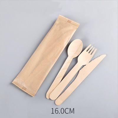 les couverts en bois jetables de dîner de 140mm ont placé les couteaux et les cuillères biodégradables de fourchettes