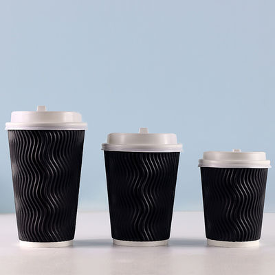 les biens vigoureux de PLA 400ml ont ridé les tasses de papier de l'ondulation 12oz avec des couvercles
