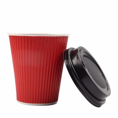 tasses froides de boissons de papier peint jetable d'ondulation de Boba de la bulle 280gsm avec des couvercles