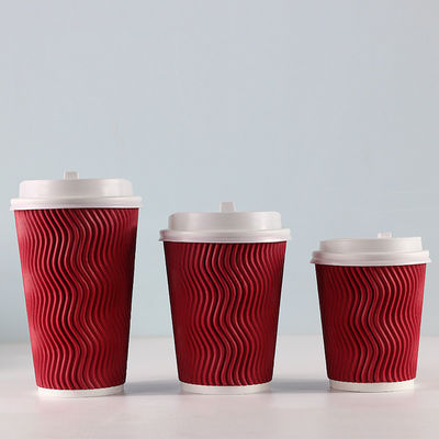 tasses froides de boissons de papier peint jetable d'ondulation de Boba de la bulle 280gsm avec des couvercles