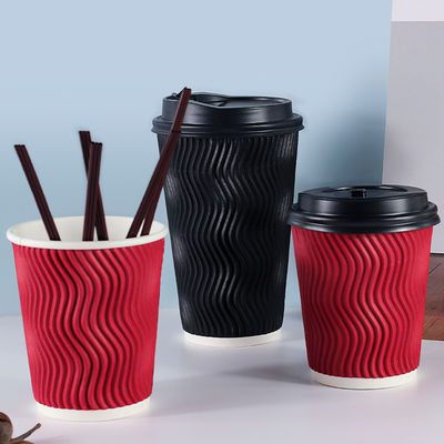 tasses froides de boissons de papier peint jetable d'ondulation de Boba de la bulle 280gsm avec des couvercles
