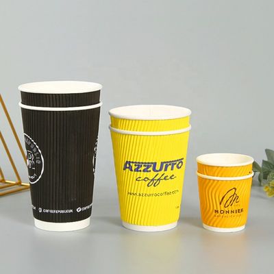 les tasses de papier jetables de 4oz 120ml 8oz 250ml jaunissent des tasses de café avec le mur d'ondulation de couvercle